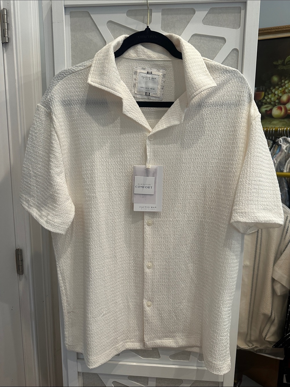 NWT Cactus Cream Short-Sleeve Textured Button-Down Shirt (Small)